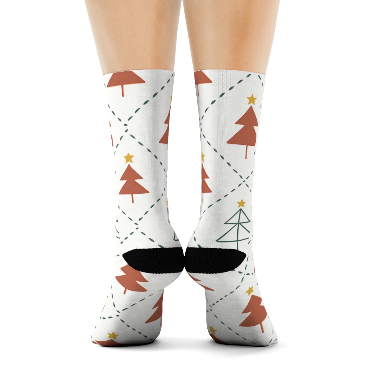 Christmas Tree Lattice In Minimal Nordic Lines premium sports crew socks