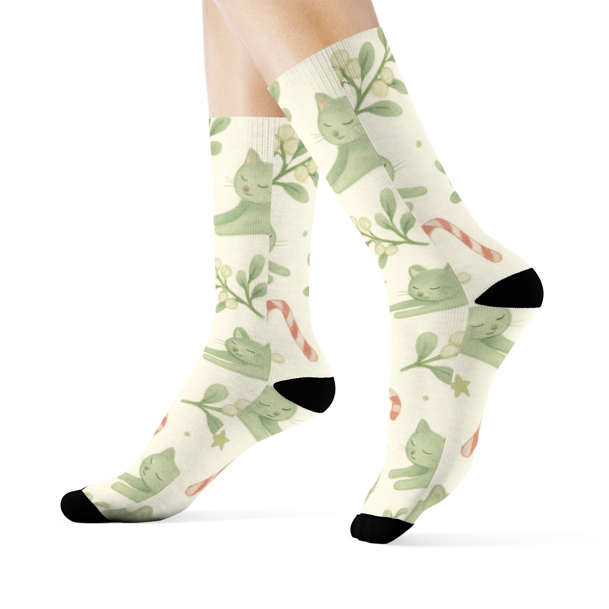 Starlit Mistletoe Kitty Scatter unique graphic crew socks