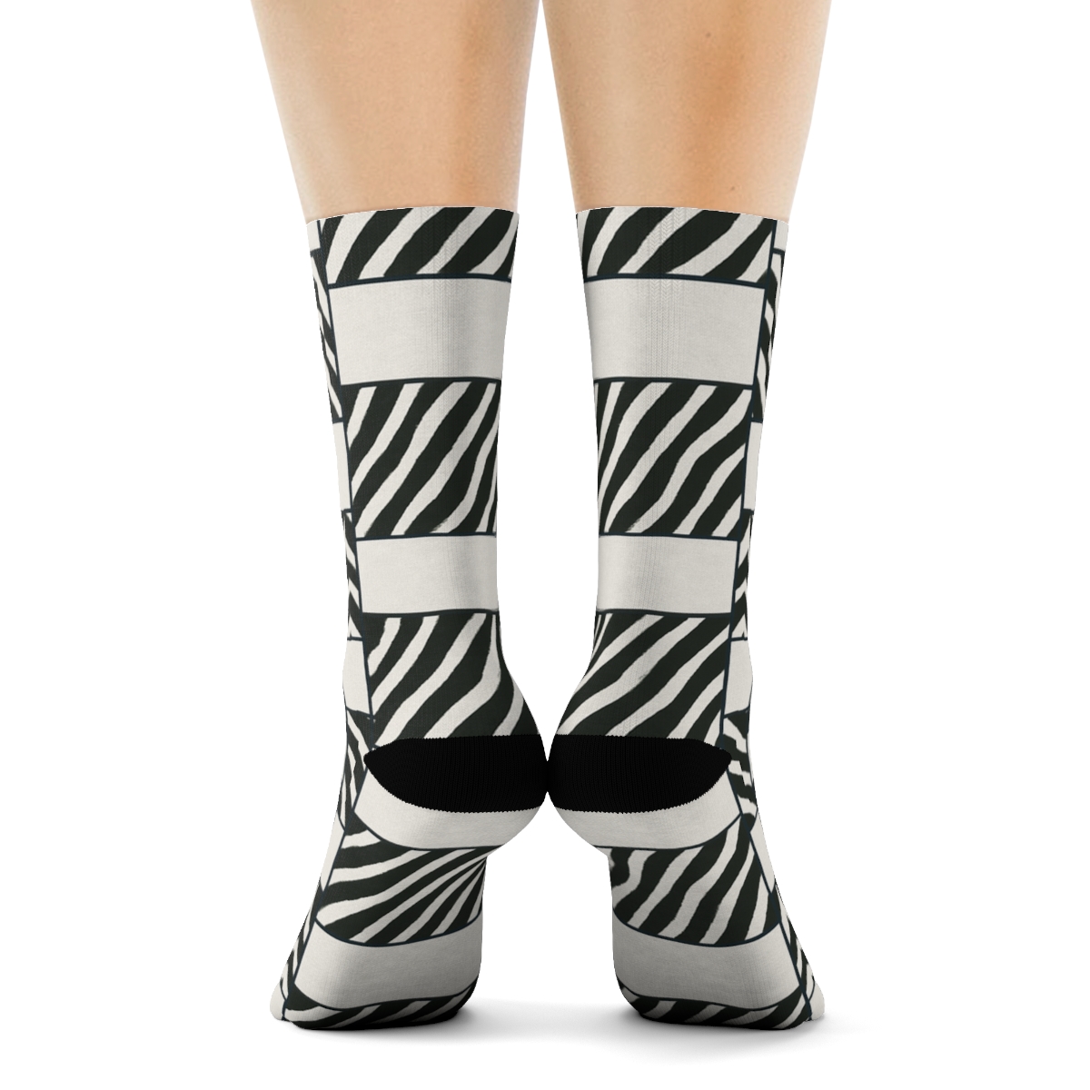 Teal Inlay Zebra Crossing Stripe Lattice soft everyday crew socks