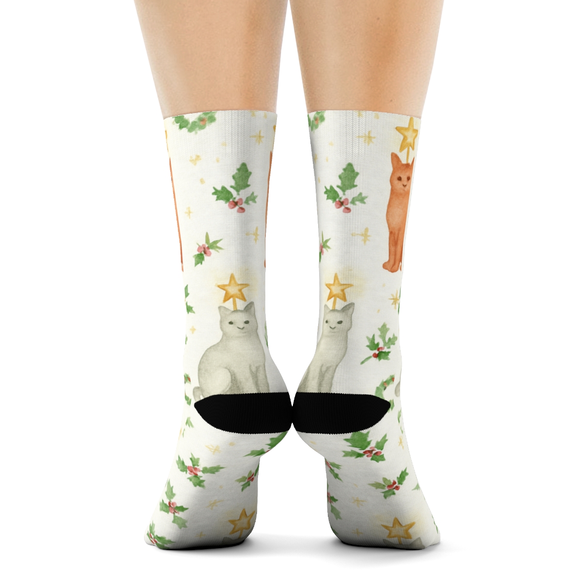 Watercolor Star Topper Cats Constellation On White stylish athletic crew socks