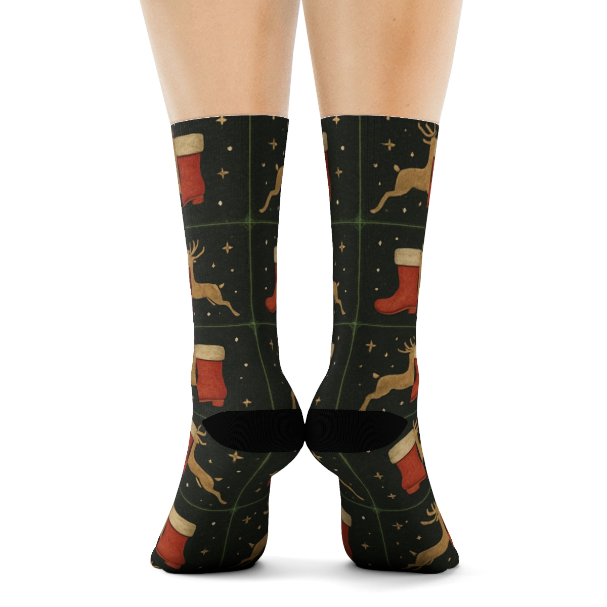 Starry Reindeer Grid Santa Claus trendy patterned crew socks