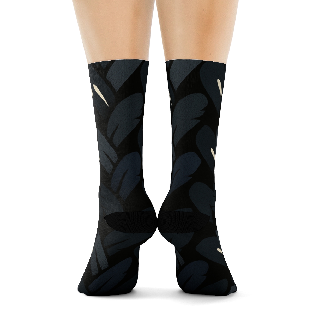 Midnight Owl Feather Lattice On Black Background stylish athletic crew socks