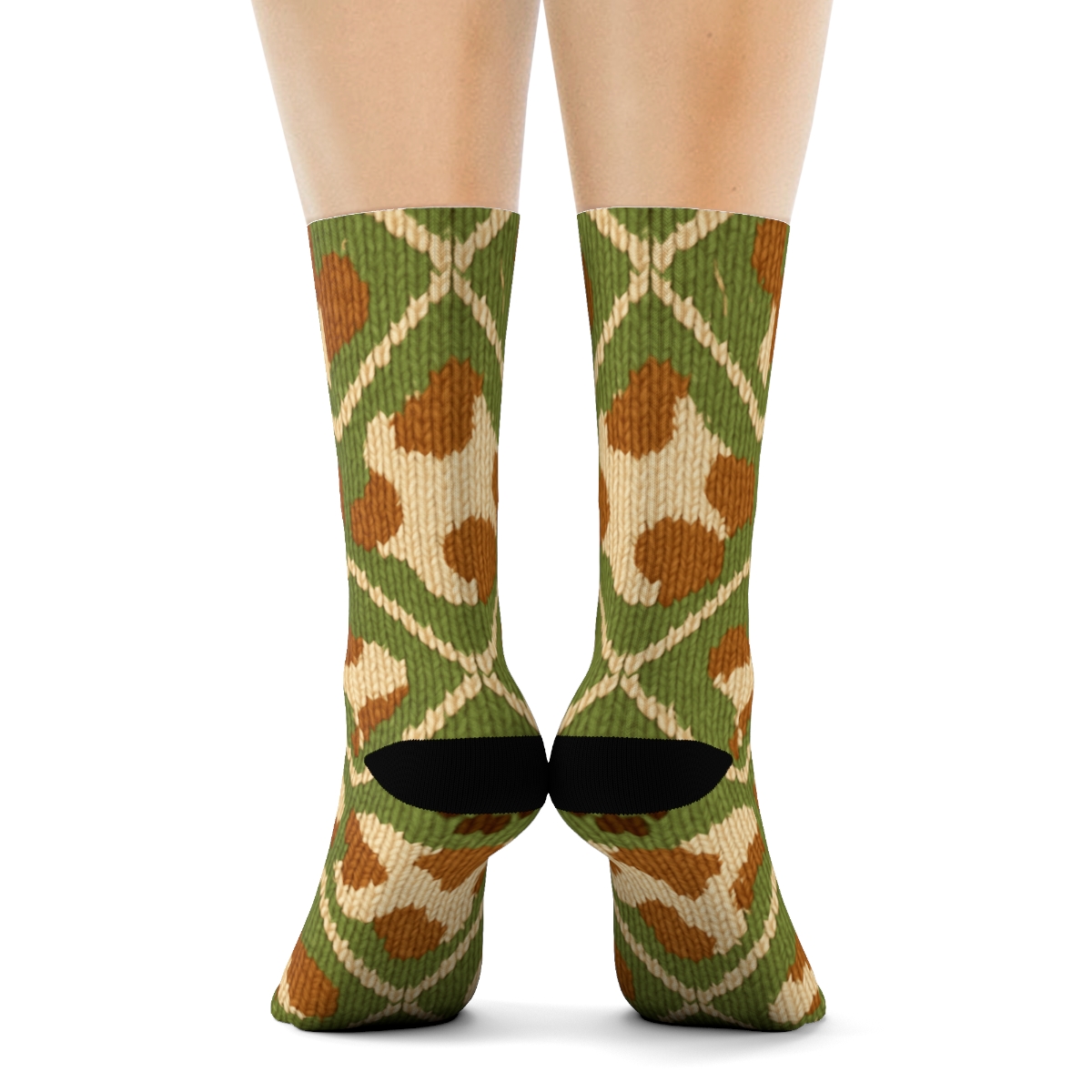 Knitted Illusion Cow Spot Argyle designer printed crew socks