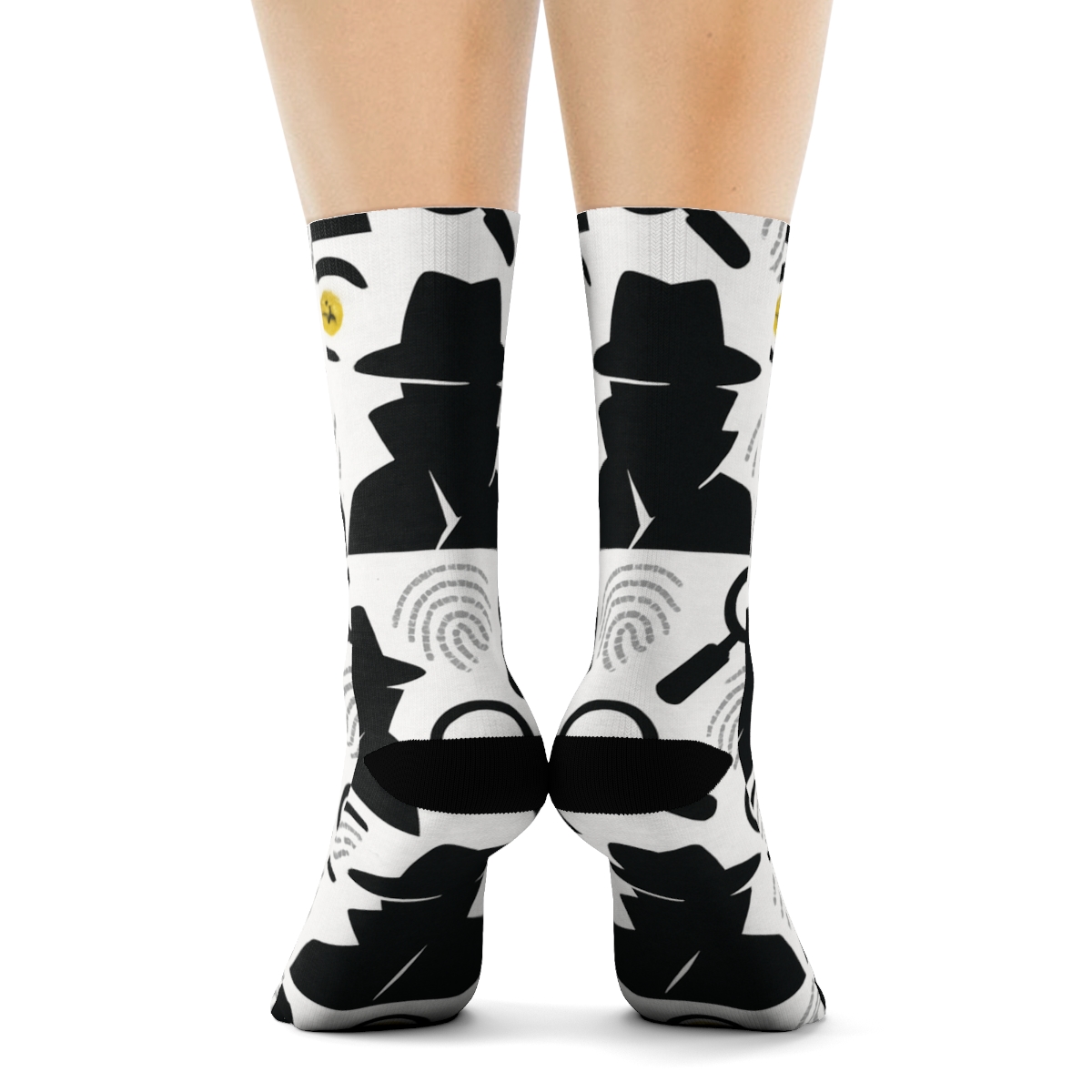 Tessellated Shadow Silhouettes, Police Detective Chic designer printed crew socks