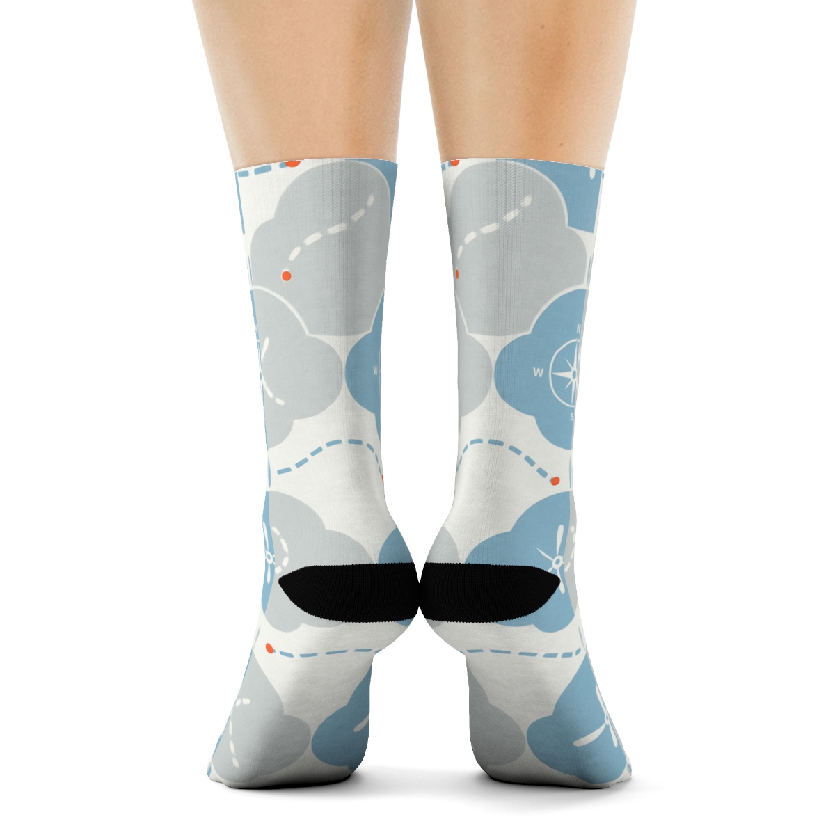 Cloud Lattice With Pilot Compass Icons stylish athletic crew socksCloud Lattice with Pilot Compass Icons Crew Socks - Image 4