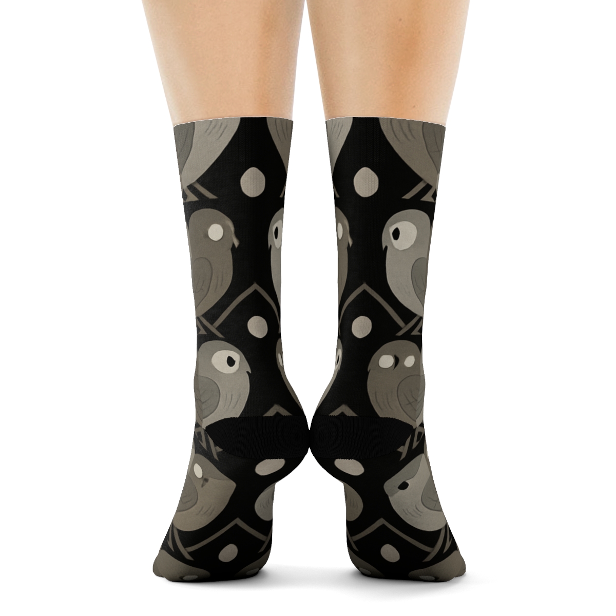 Midnight Owl Silhouette Lattice On Black custom crew socks