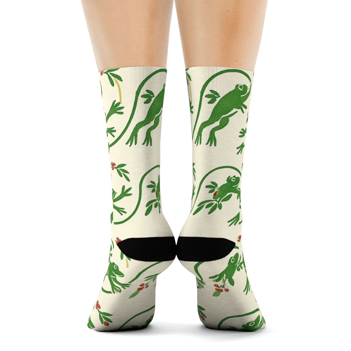 Frog Mistletoe Wave On Ivory unique graphic crew socks