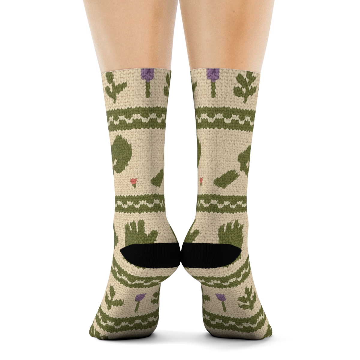 Knitted Herb Rows With Gardener Tool Banding unique graphic crew socks