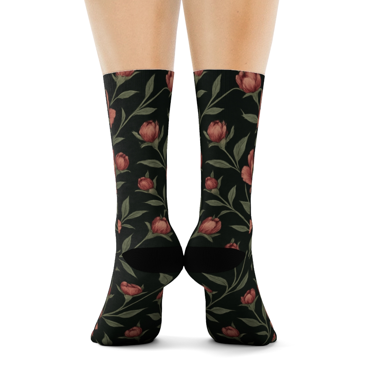 Midnight Peony Lattice On Charcoal Background stylish athletic crew socks