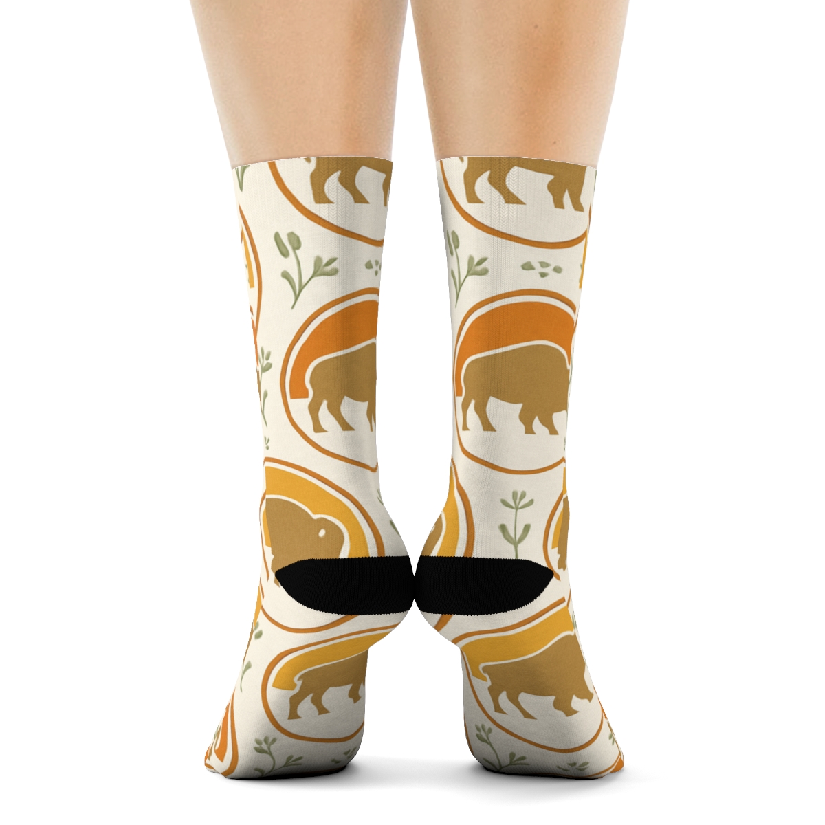 Sunset Medallions With Bison Silhouette designer printed crew socks