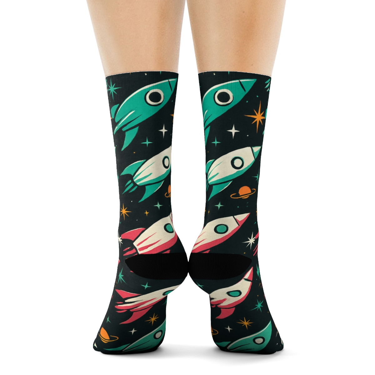 Retro Rocket Chevron Flight Path unique graphic crew socks