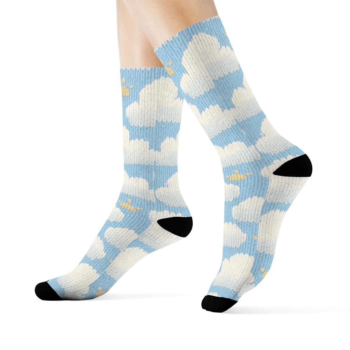 Cumulus Grid On Soft Sky Blue Background designer printed crew socks