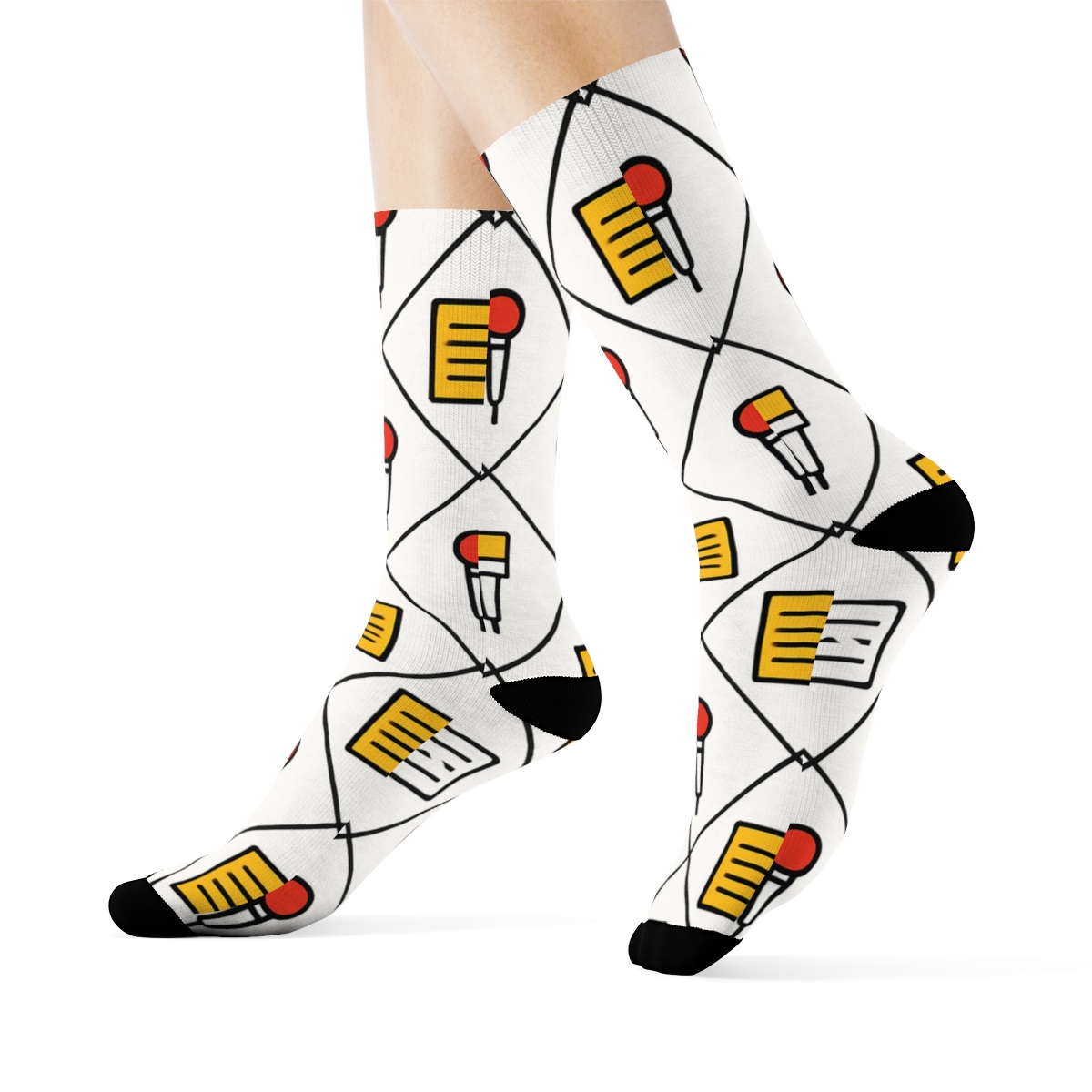 Camera Lattice With Reporter Rhythm designer printed crew socks