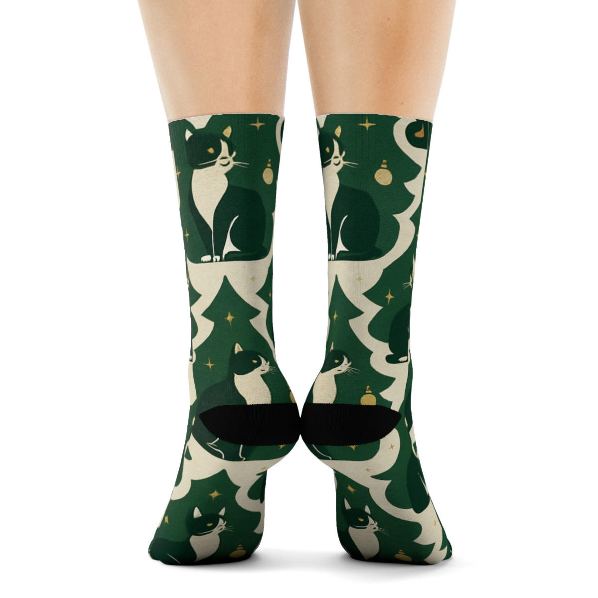 Evergreen Tuxedo Cat Tessellation stylish athletic crew socks