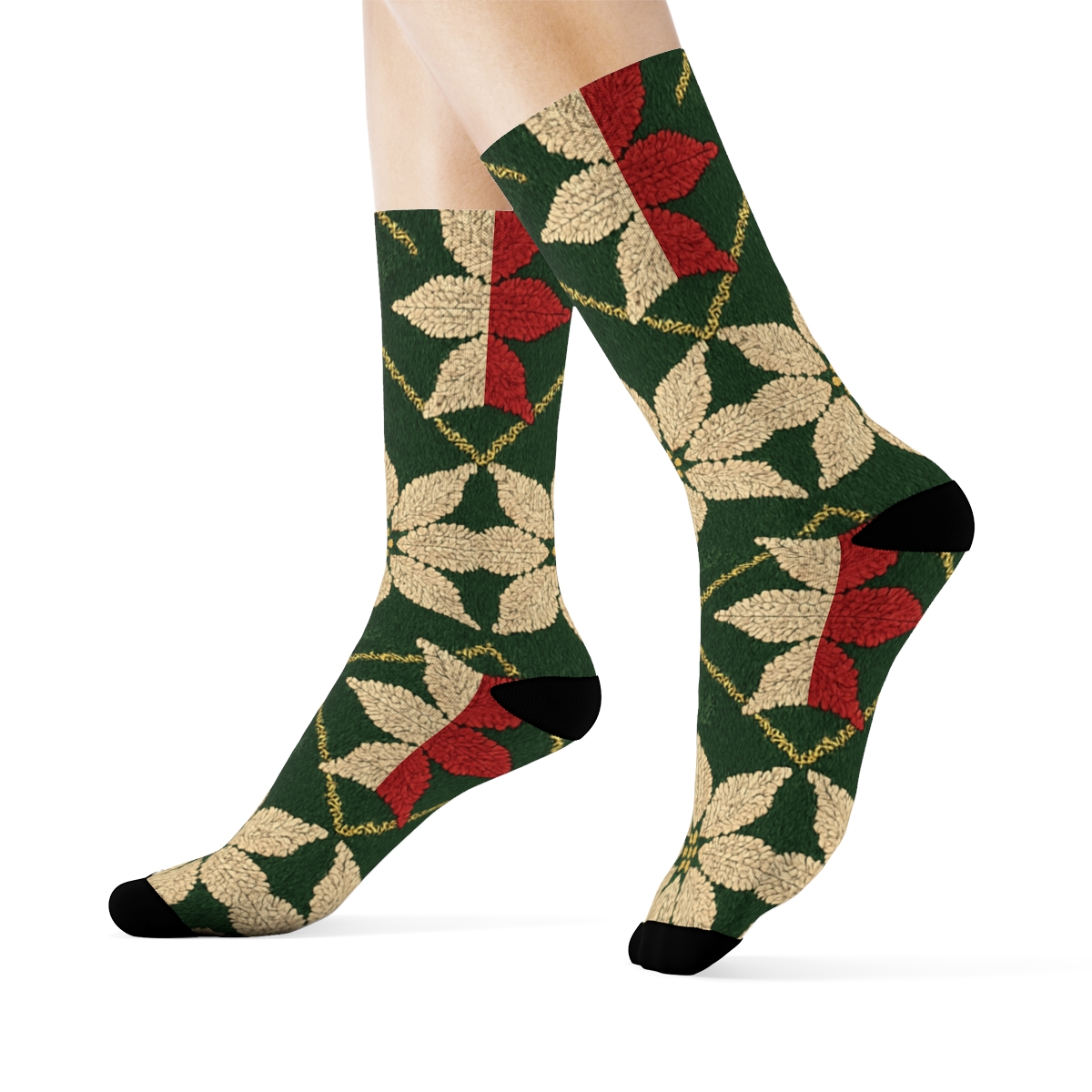 Knitted Star Bract Chevron On Moss Green trendy patterned crew socks