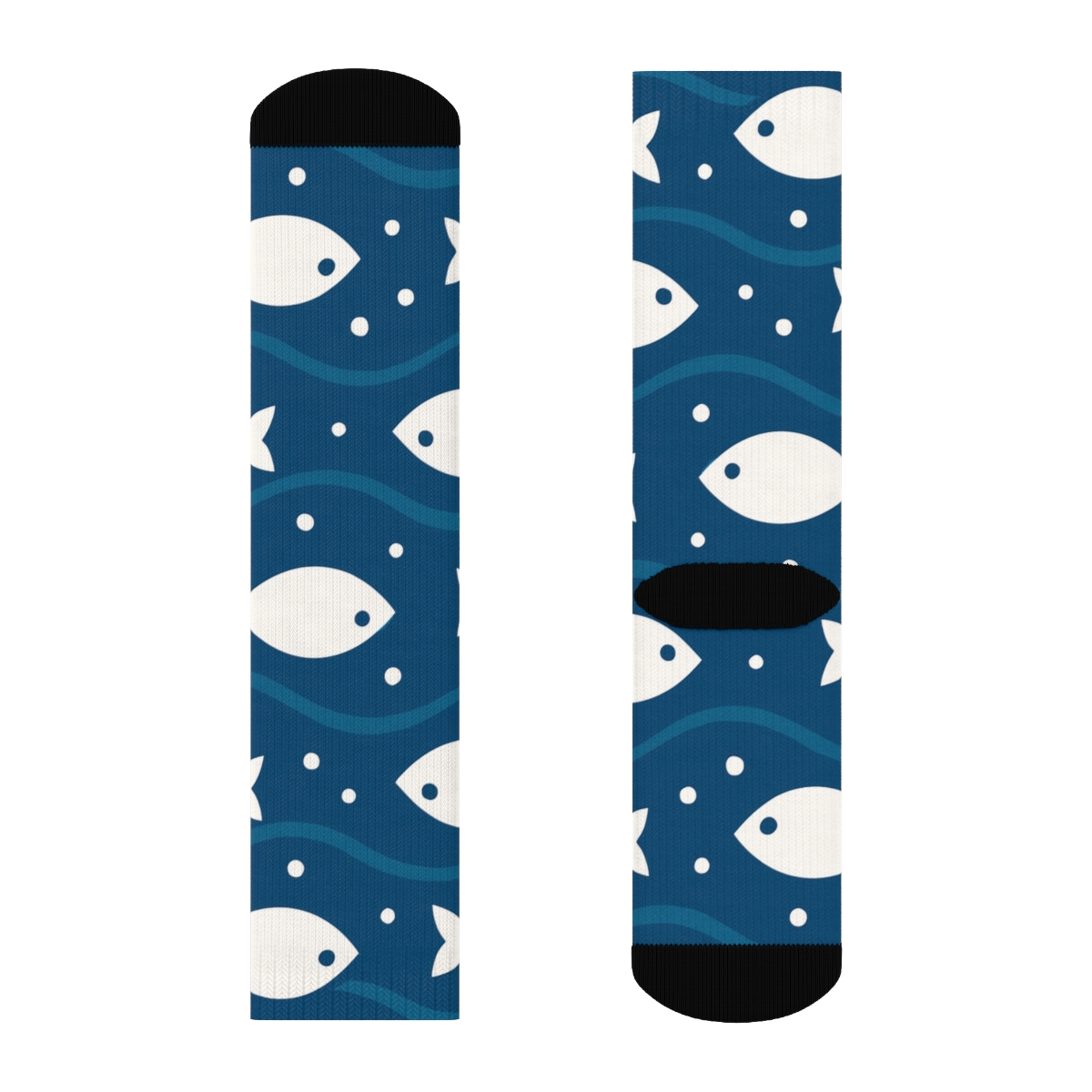 Cerulean Current With Fish Silhouettes premium sports crew socks