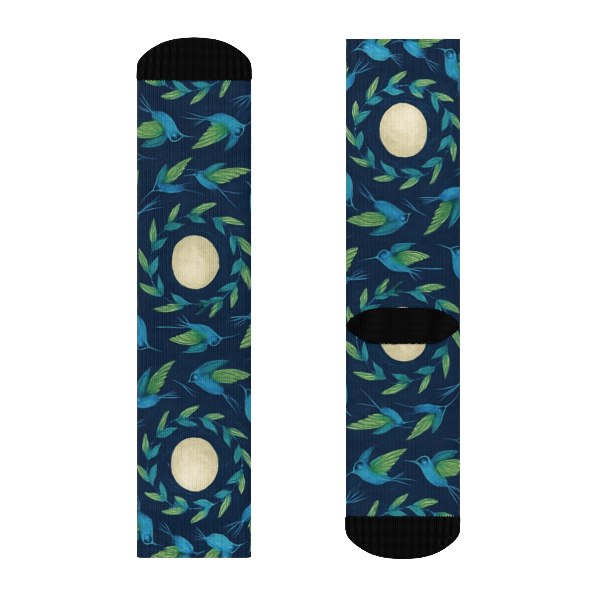 Cerulean Hummingbird Spiral Tessellation designer printed crew socks