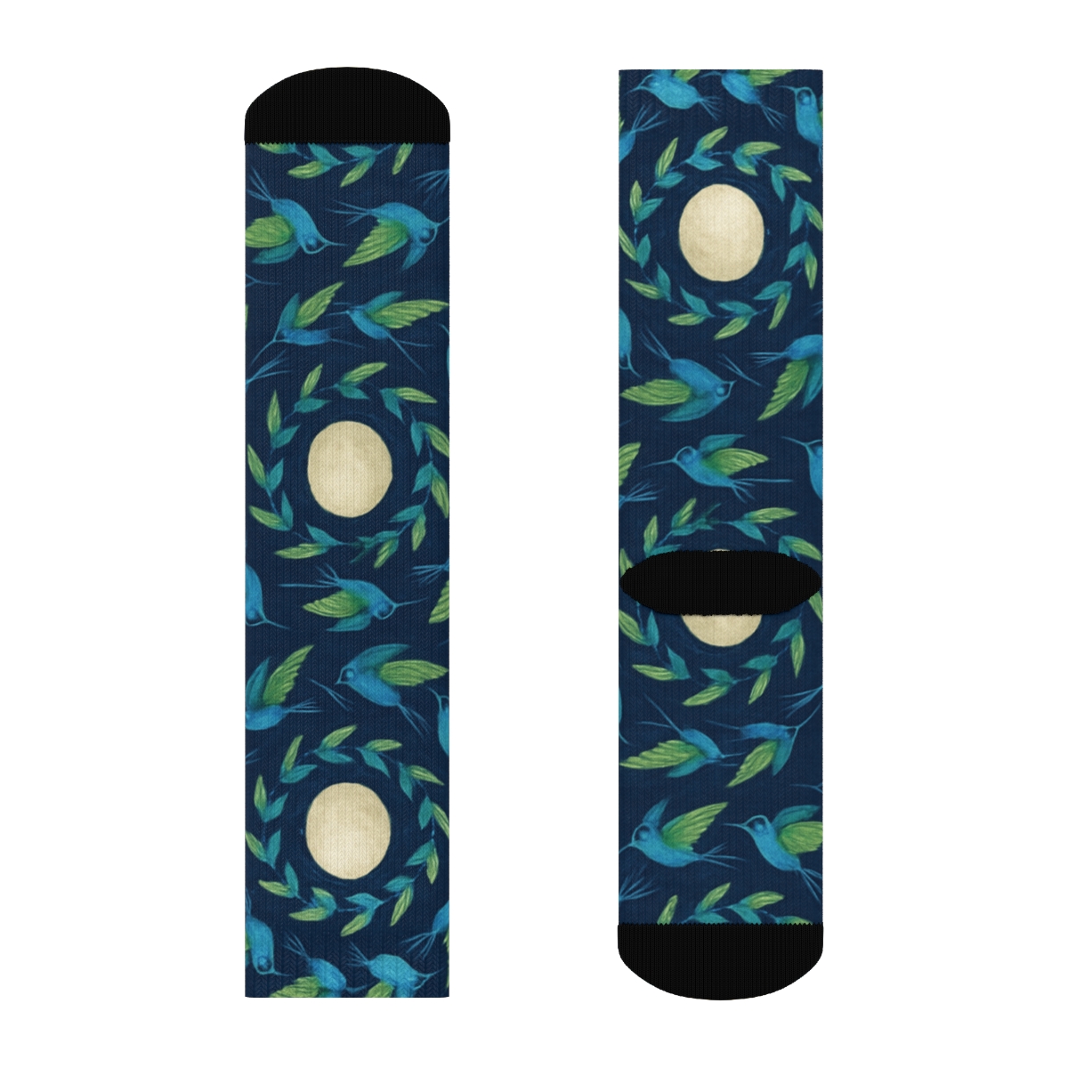 Cerulean Hummingbird Spiral Tessellation designer printed crew socks