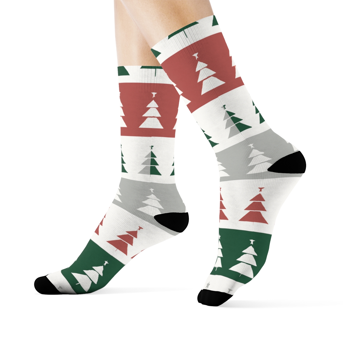 Minimal Christmas Tree Bands On White Background custom crew socks