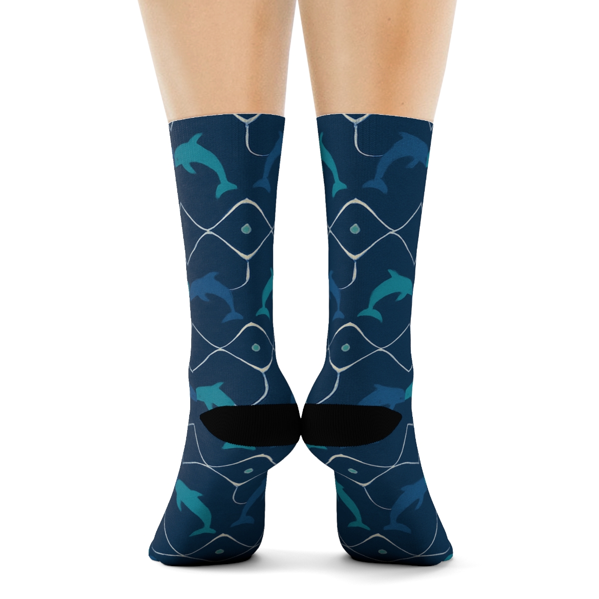 Tidal Lattice With Dolphin Silhouettes unique graphic crew socks