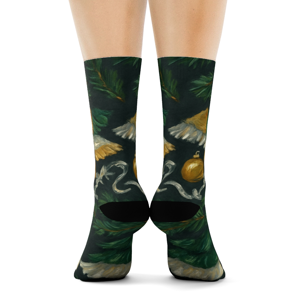Evergreen Bough Collage With Christmas Tree Skirt Compound premium sports crew socks