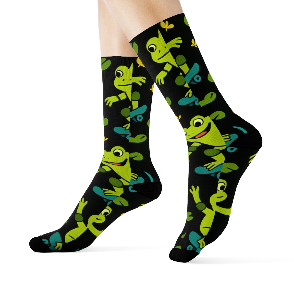 Frog Skateboard Alley Scatter comfortable cotton crew socks