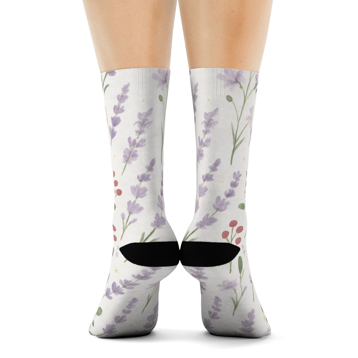 Lavender Mistletoe Wildflower Scatter On Winter White Background stylish athletic crew socks
