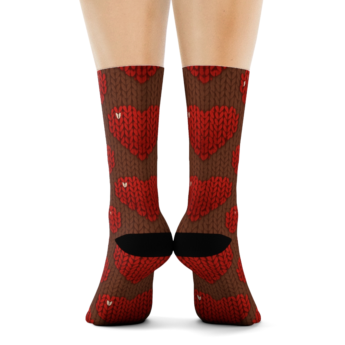Knitted Pattern Illusion Classic Heart Grid In Crimson stylish athletic crew socks
