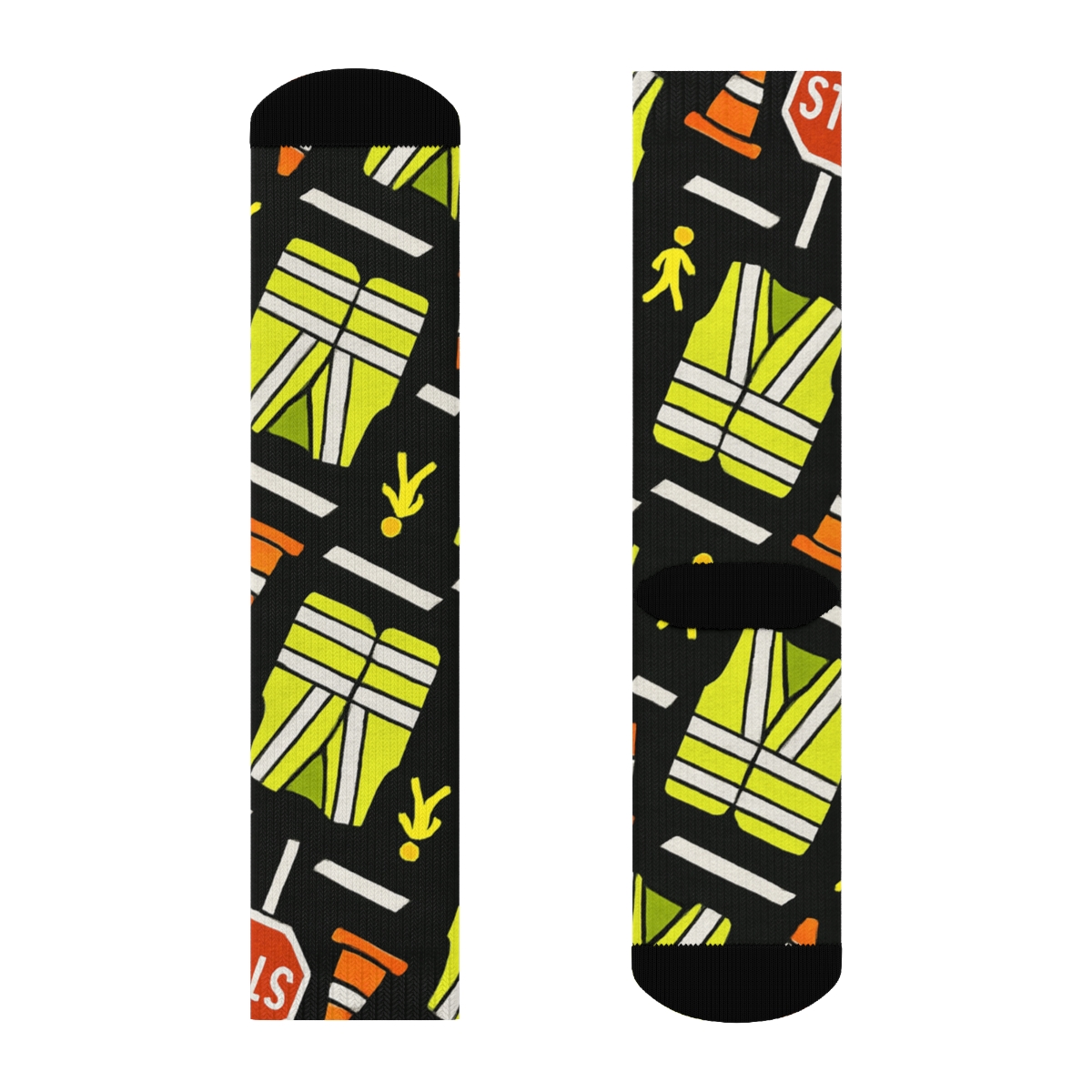 Neon Safety Stripe Rhythm Crossing Guard Pattern designer printed crew socks