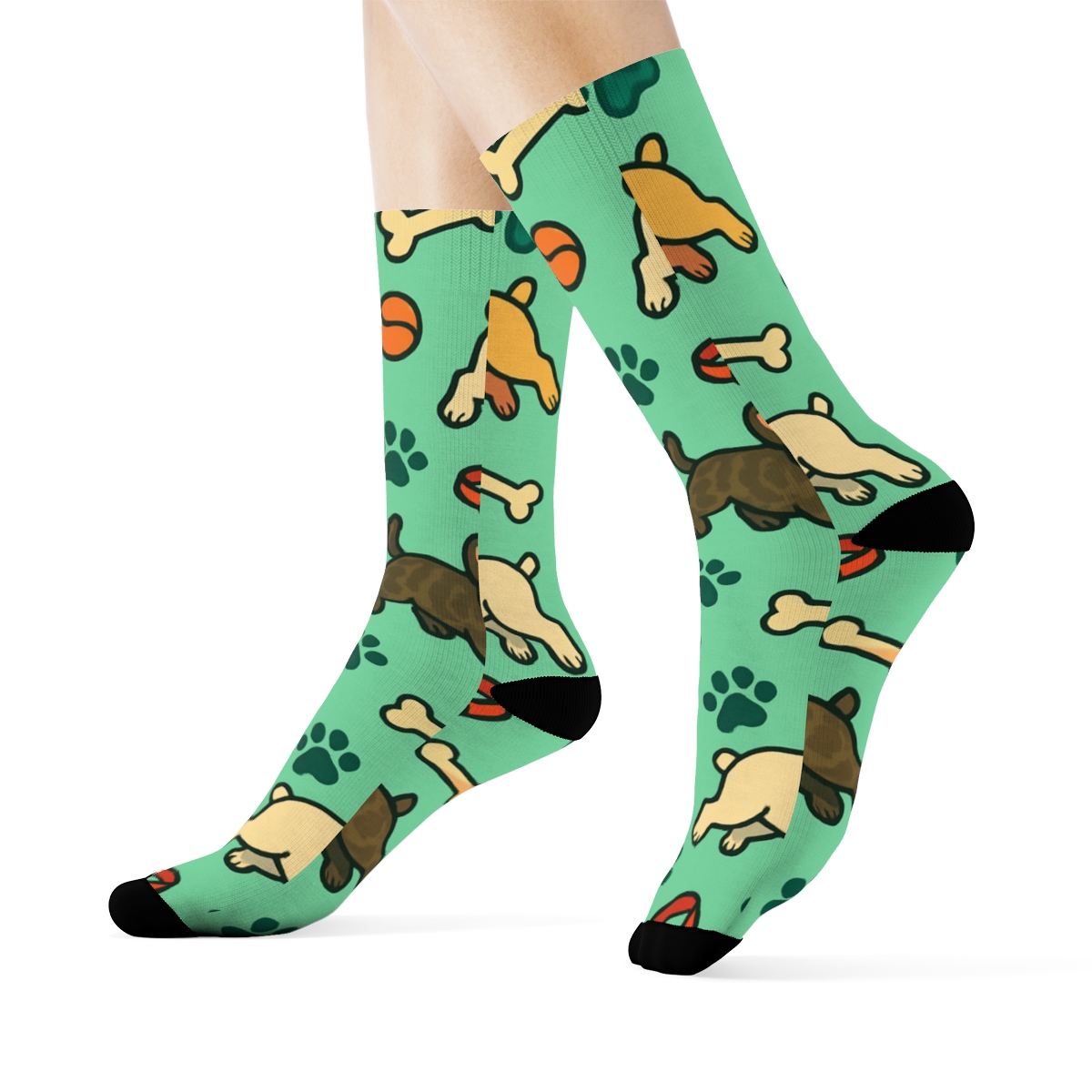French Bulldog Park Parade Pattern designer printed crew socks