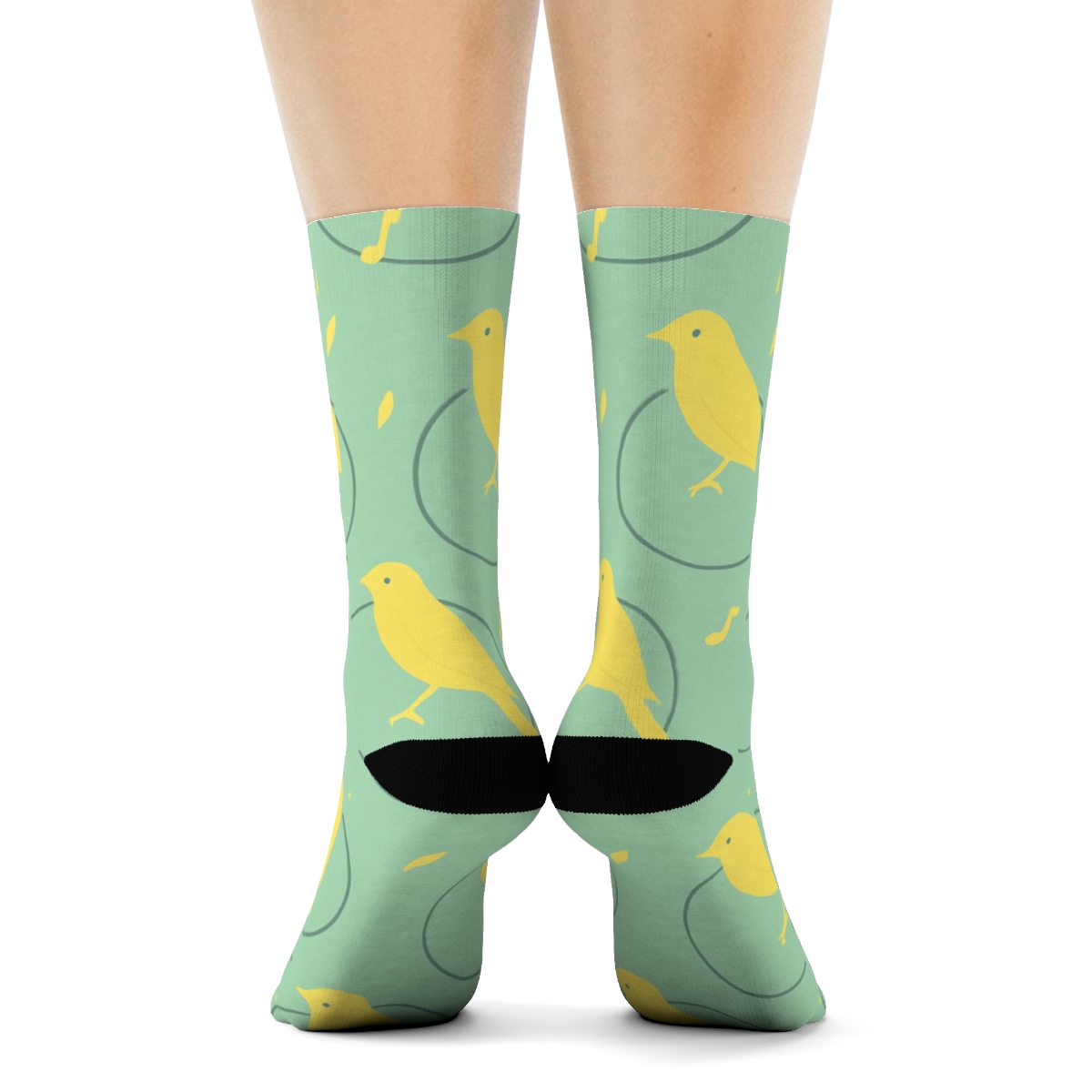 Canary Cage Silhouette Scatter On Soft Mint comfortable cotton crew socks