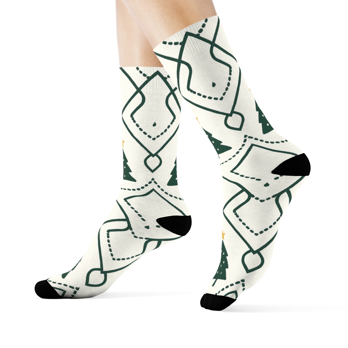 Christmas Tree Lattice In Modern Minimalist Green unique graphic crew socks