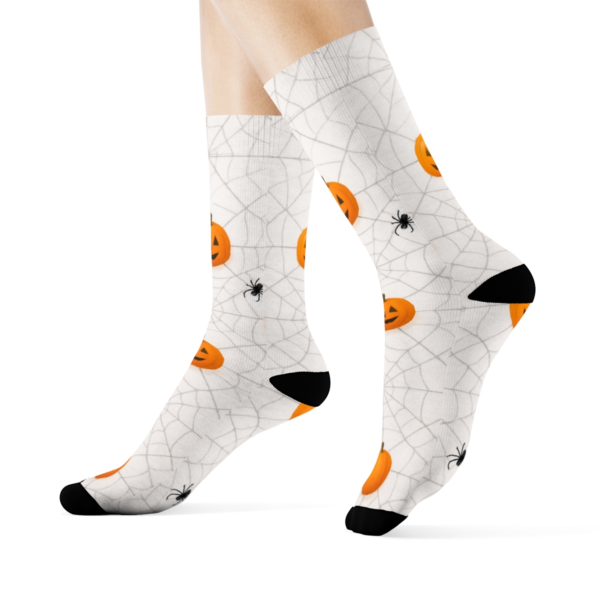Spider Web Pumpkin Mesh On White Background stylish athletic crew socks