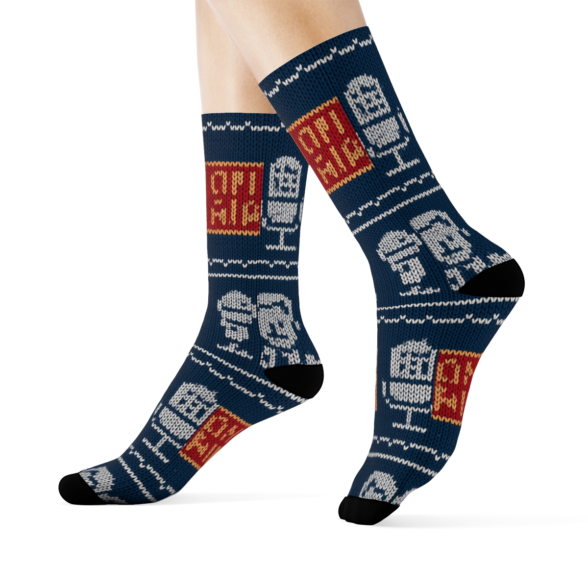 Knitted News Anchor Ticker Stripe Mosaic soft everyday crew socks