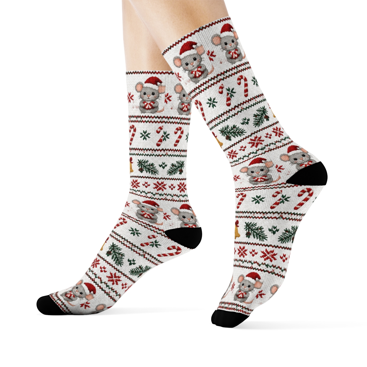 Cozy Mouse Caroler Mitten Stripe On White Background premium sports crew socks [AI-90650010-f0533369f6ee]