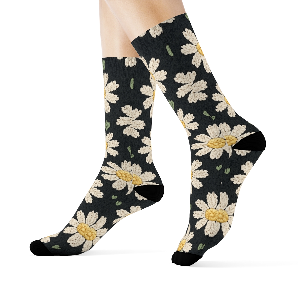 Knitted Daisy Dot Grid On Charcoal Background custom crew socks