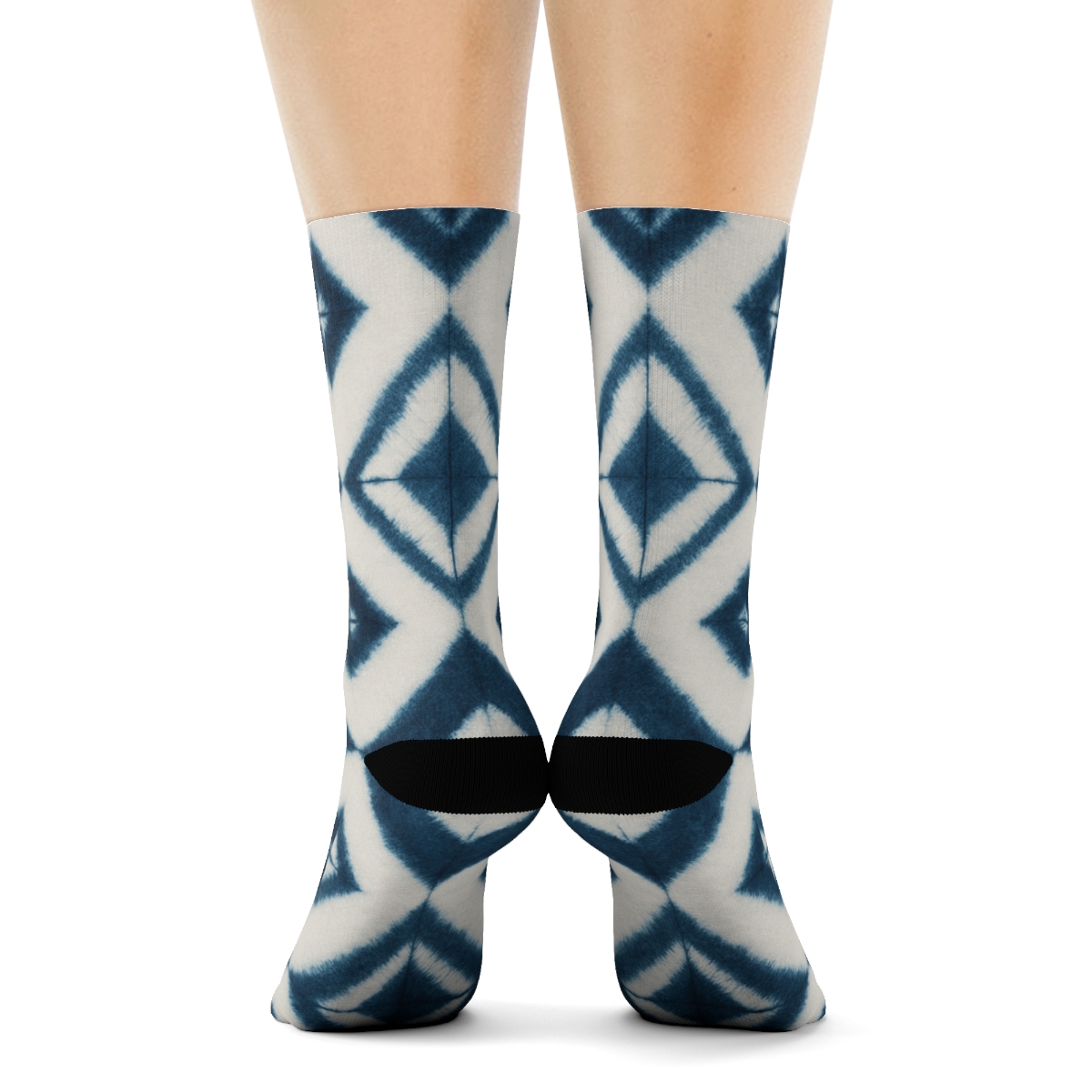 Deep Indigo Shibori Diamond Chevron Field designer printed crew socks