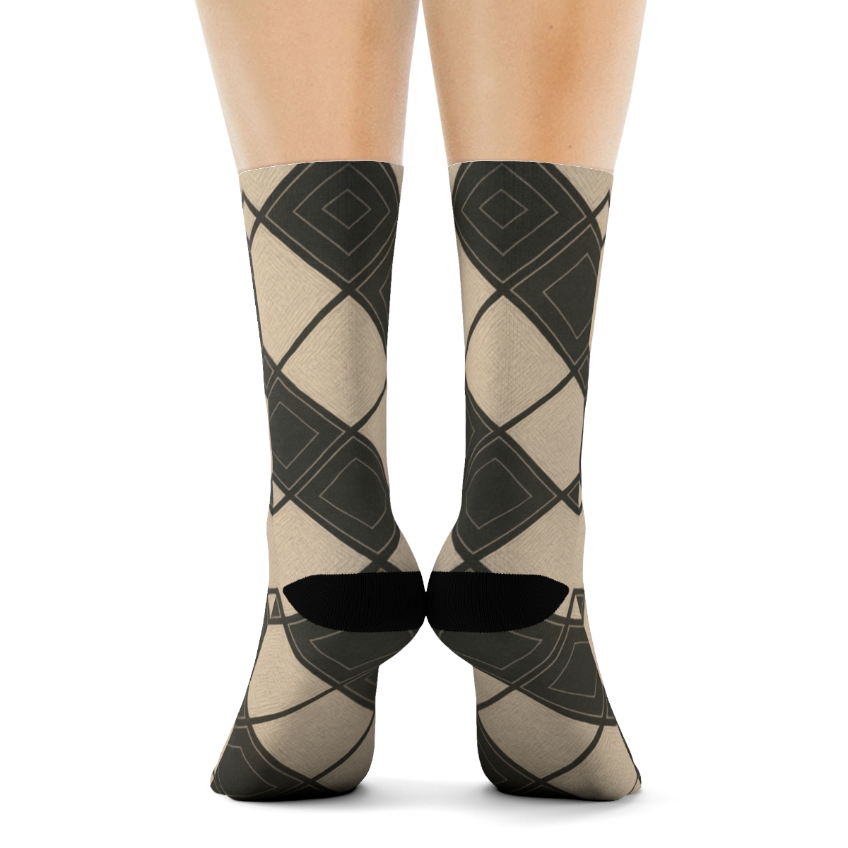 Charcoal And Ivory Diagonal Diamond Check With Micro Herringbone Fills custom crew socks