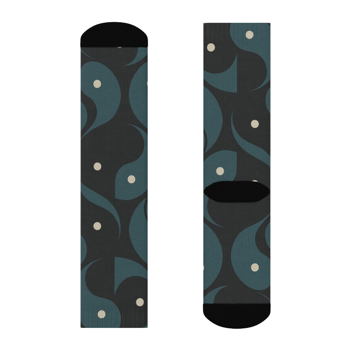 Charcoal And Muted Teal Interlocking Teardrop Tile designer printed crew socks