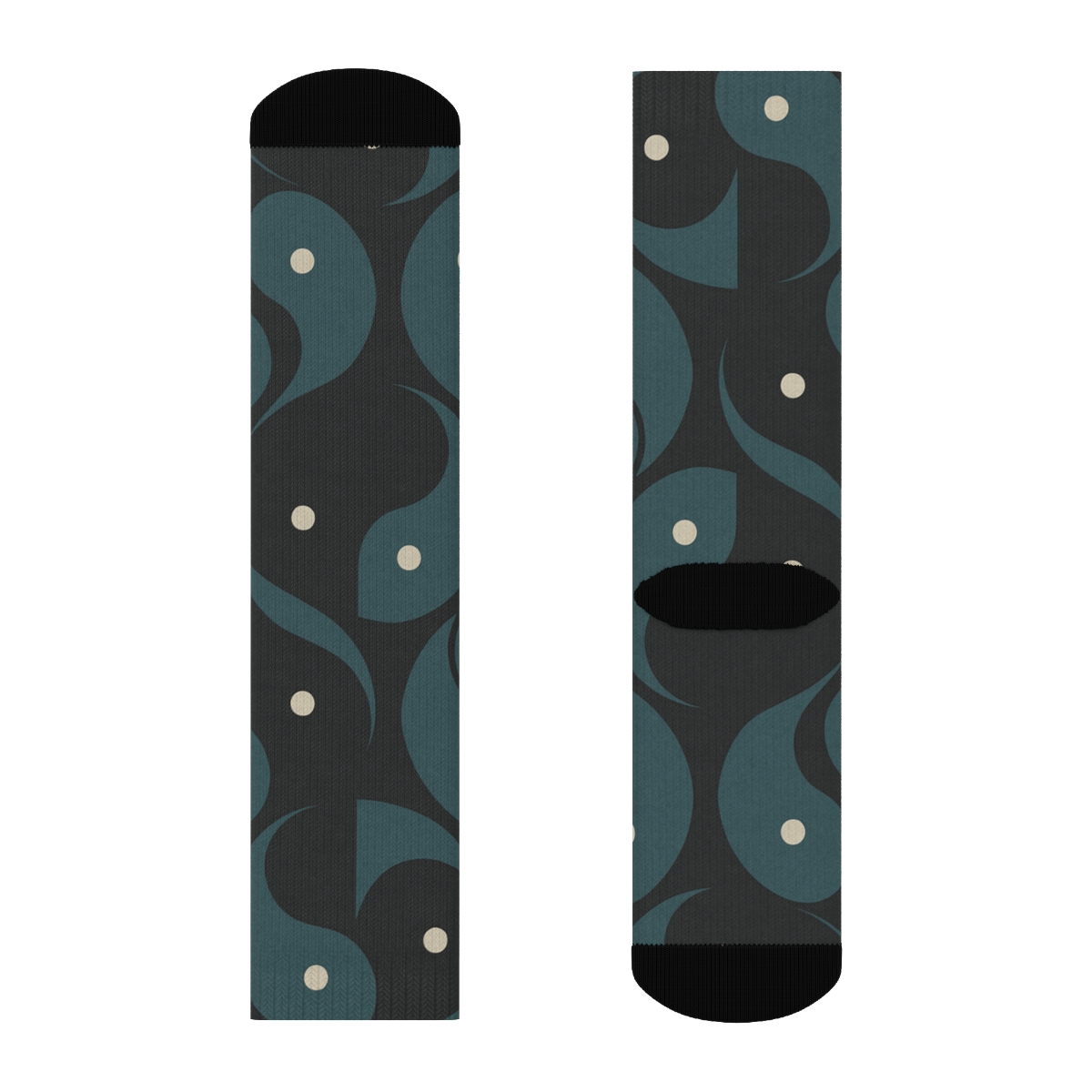 Charcoal And Muted Teal Interlocking Teardrop Tile designer printed crew socks
