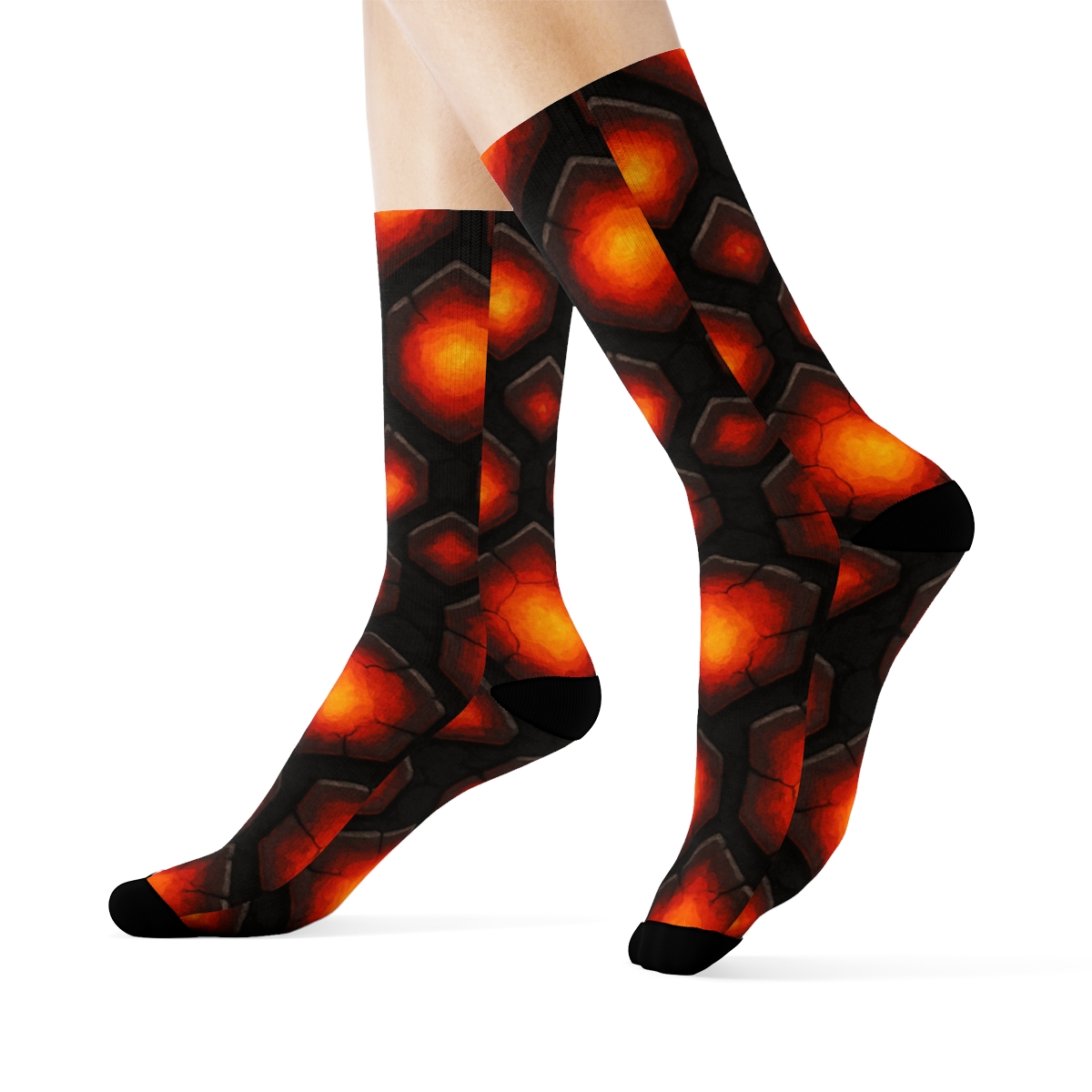 Charcoal Ember Mosaic Grid stylish athletic crew socks