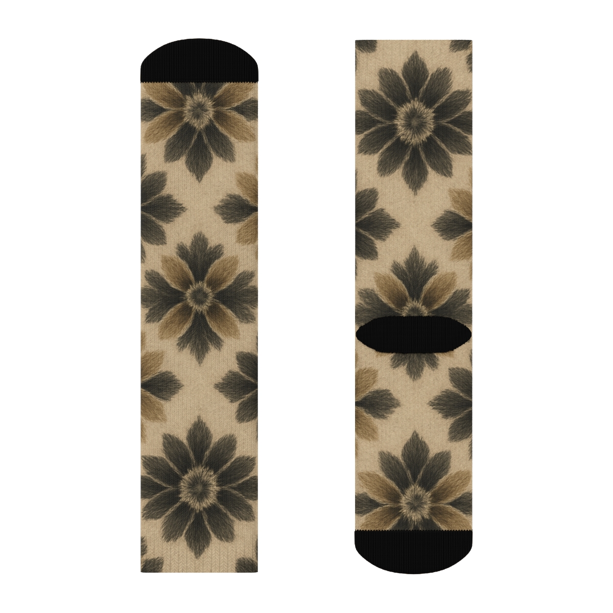 Charcoal Rosette Medallion On Neutral Ground designer printed crew socks