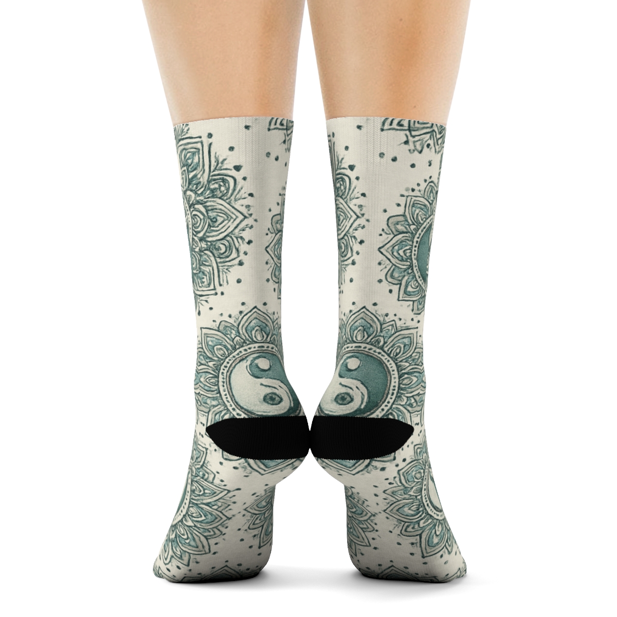 Charcoal Teal Duality Mandala Field personalized crew socks