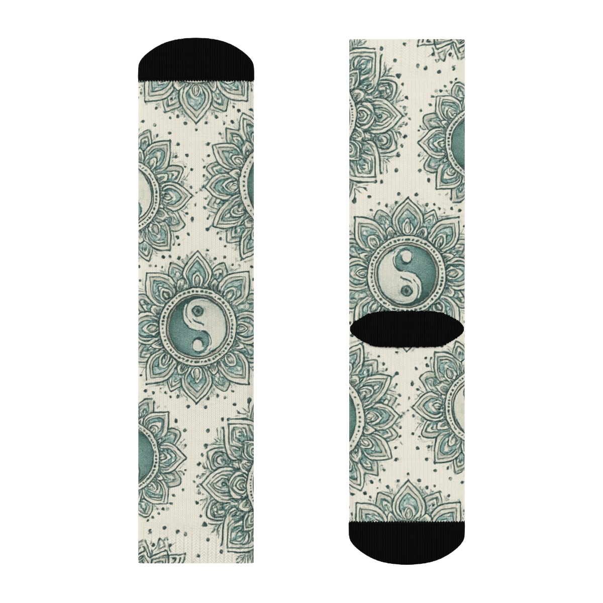 Charcoal Teal Duality Mandala Field personalized crew socks