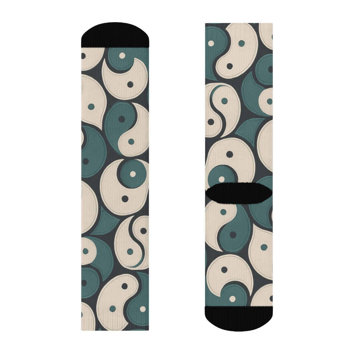 Charcoal Teal Interlocking Teardrop Tile Weave trendy patterned crew socks
