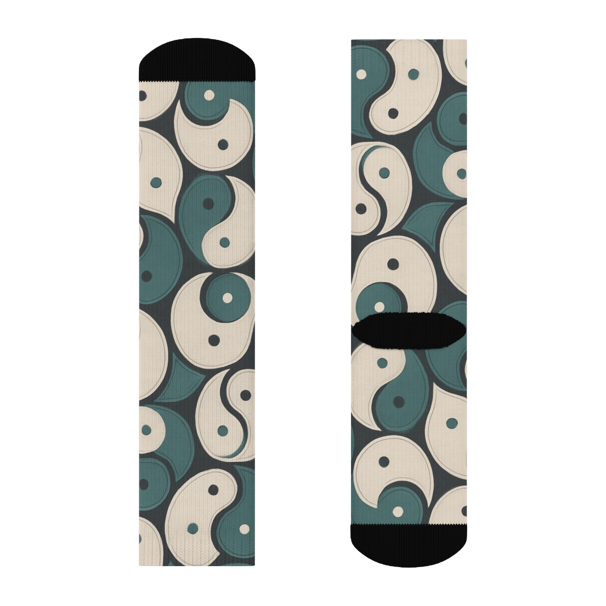 Charcoal Teal Interlocking Teardrop Tile Weave trendy patterned crew socks