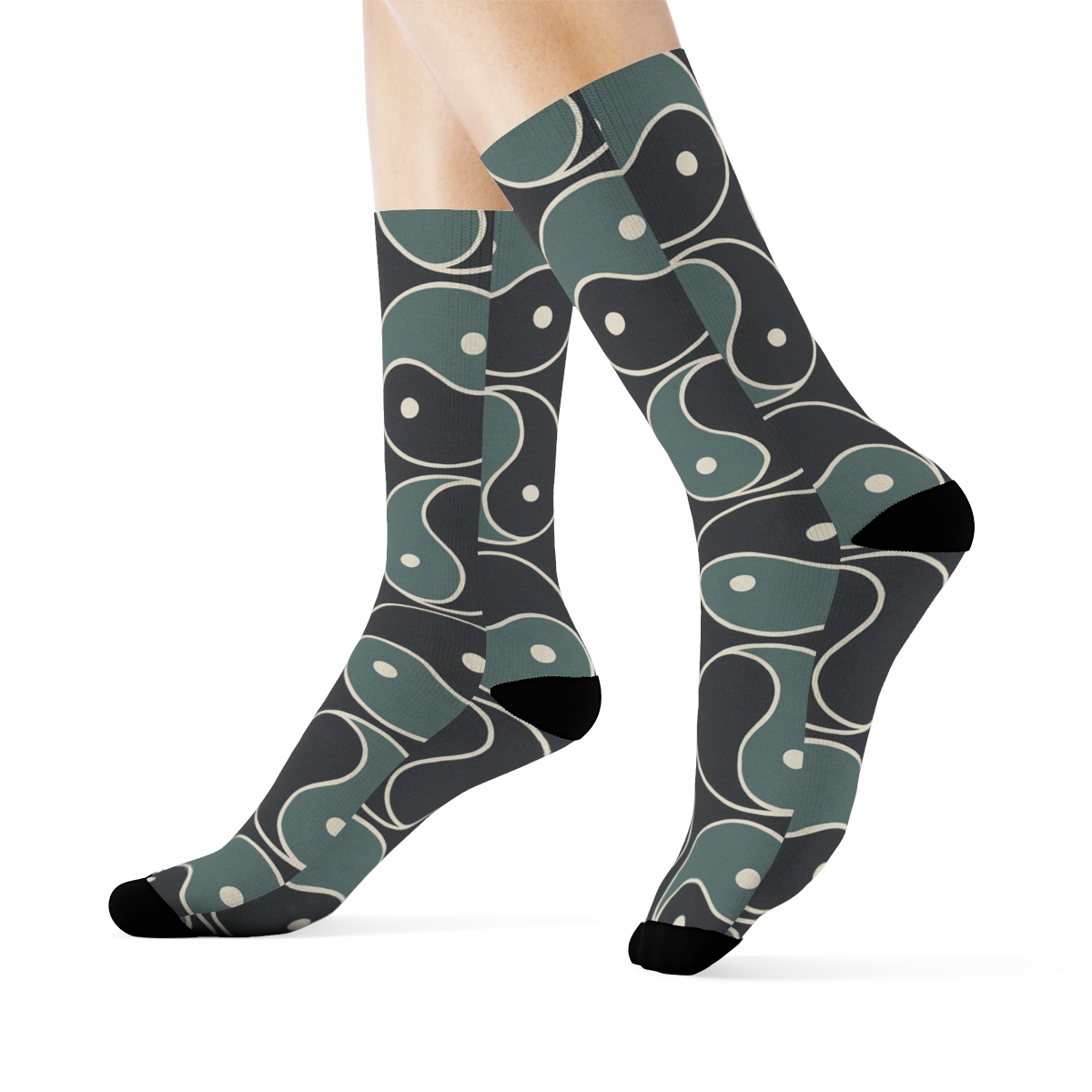 Charcoal Teal Teardrop Wave Tessellation soft everyday crew socks