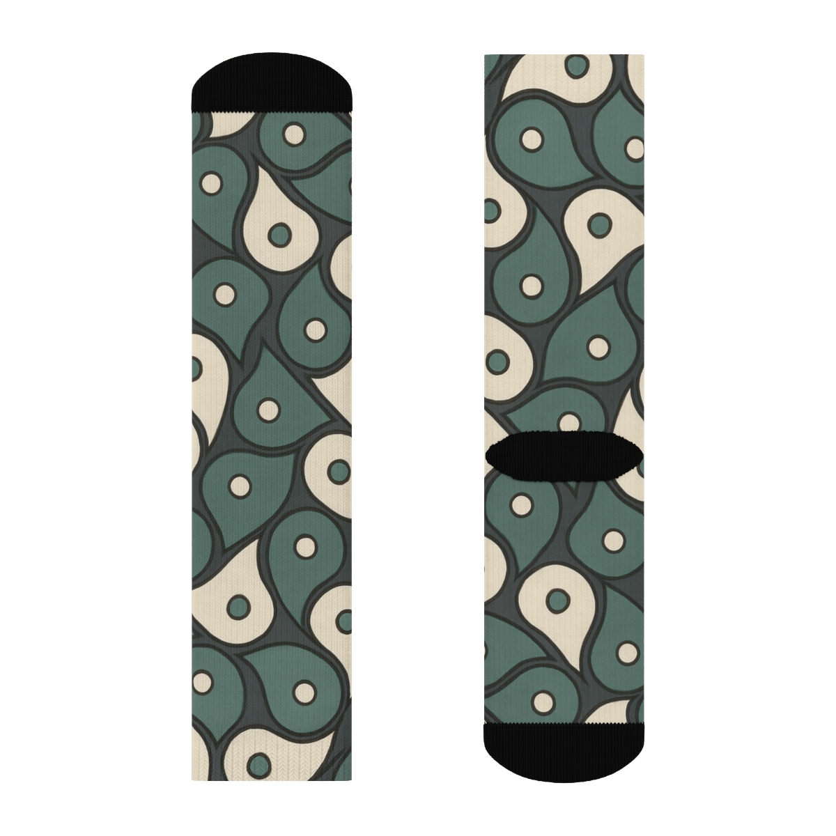 Charcoal Teardrop Yin Yang Herringbone Tessellation trendy patterned crew socks
