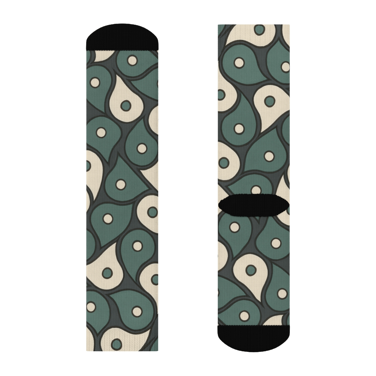 Charcoal Teardrop Yin Yang Herringbone Tessellation trendy patterned crew socks