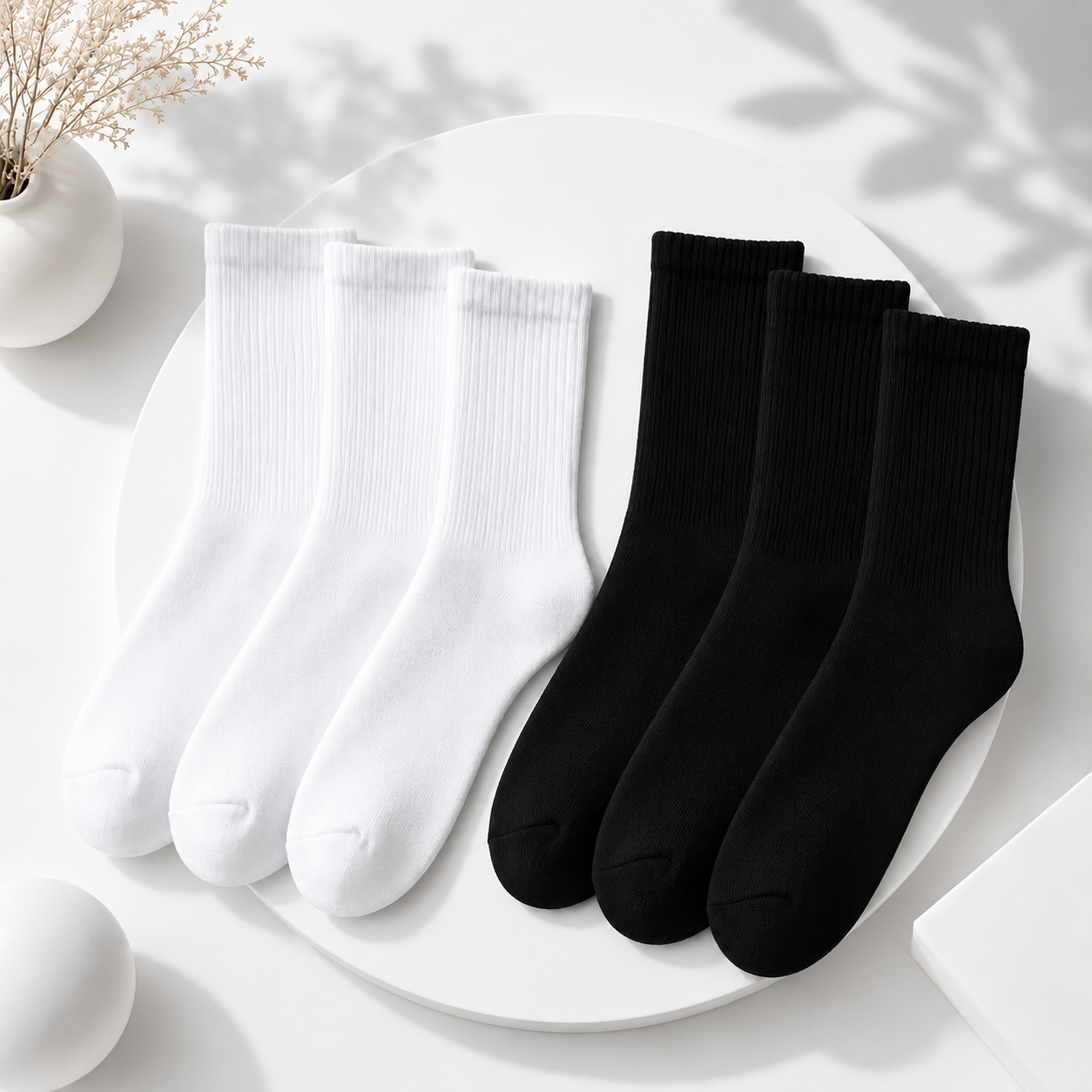 Pack of 6 Ribbed Casual Everyday Socks with Classic Minimalist Style for Women